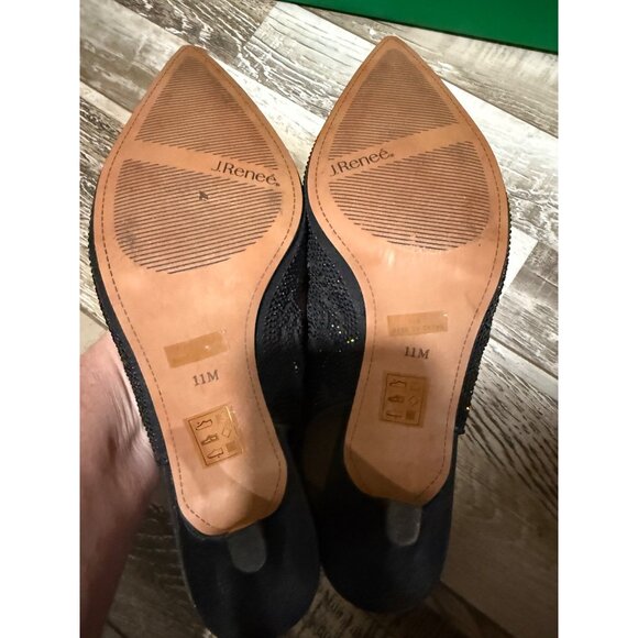 J. Renée Womens Vanani Black Rhinestone Slingback Kitten Heels 11M Elegant Party - Picture 8 of 9